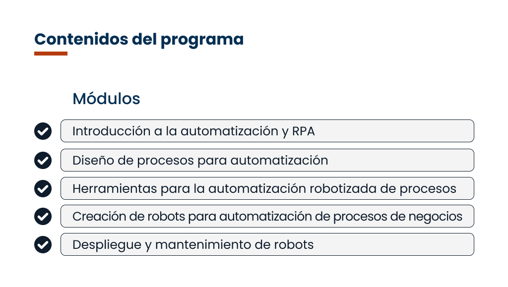 Plan de estudio Diplomado en Gestión de Automatización de Procesos de Negocios 