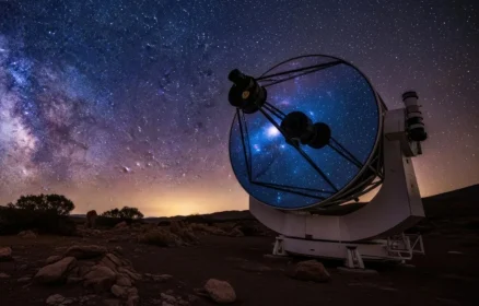 telescopio y cielo nocturno